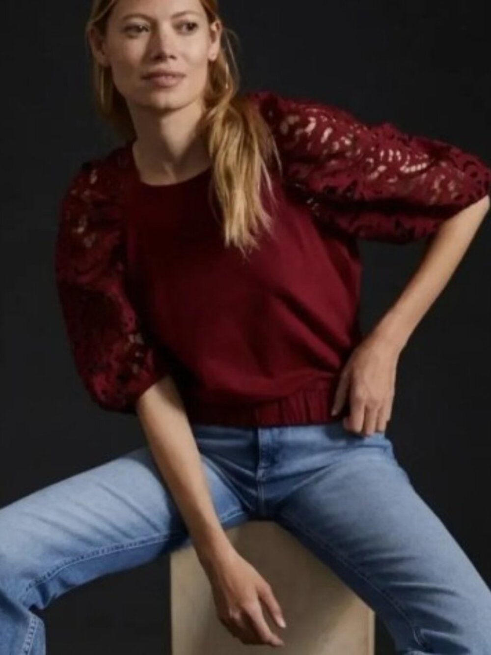NWT Anthropologie Dolan Eyelet Lace Sleeve Blouse, Sz - XS